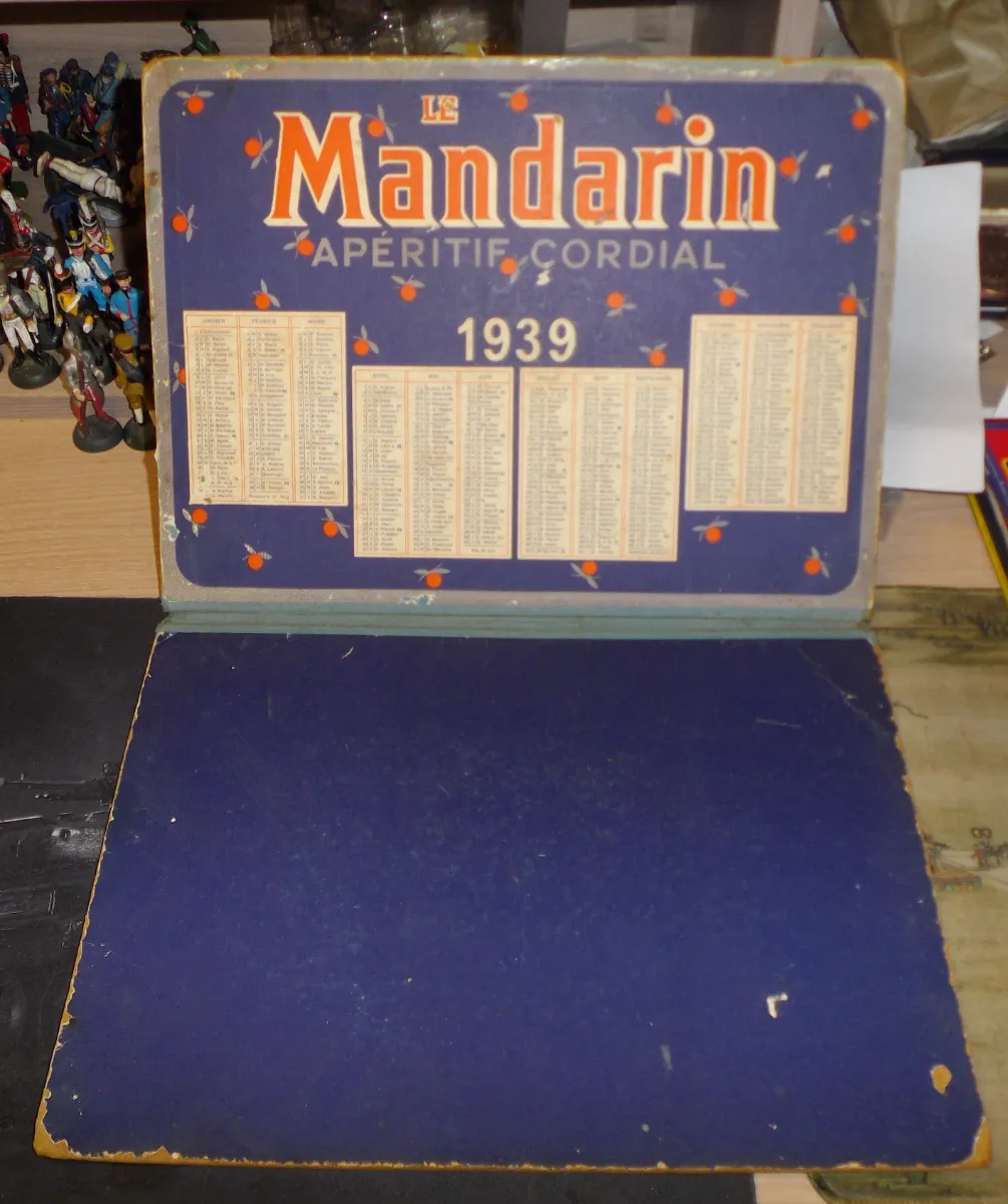 Rare: porte menu ancien " Apéritif Le Mandarin "- 1939 - Calendrier - Publicité vue 2
