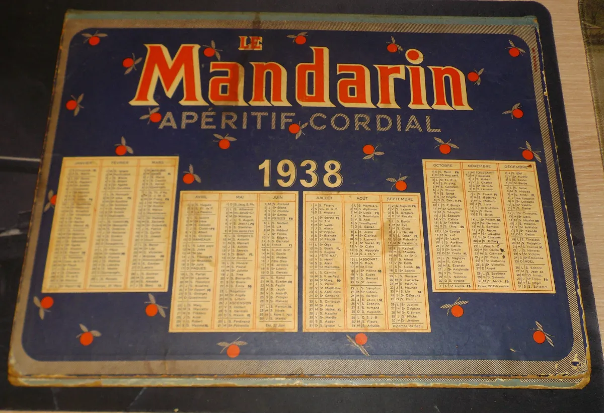 Rare: porte menu ancien " Apéritif Le Mandarin "- 1939 - Calendrier - Publicité vue 3